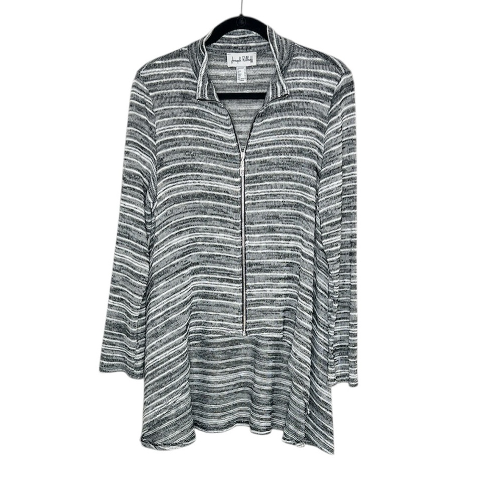 Joseph Ribkoff Black white and gray knit zip up high-low cardigan size 8
